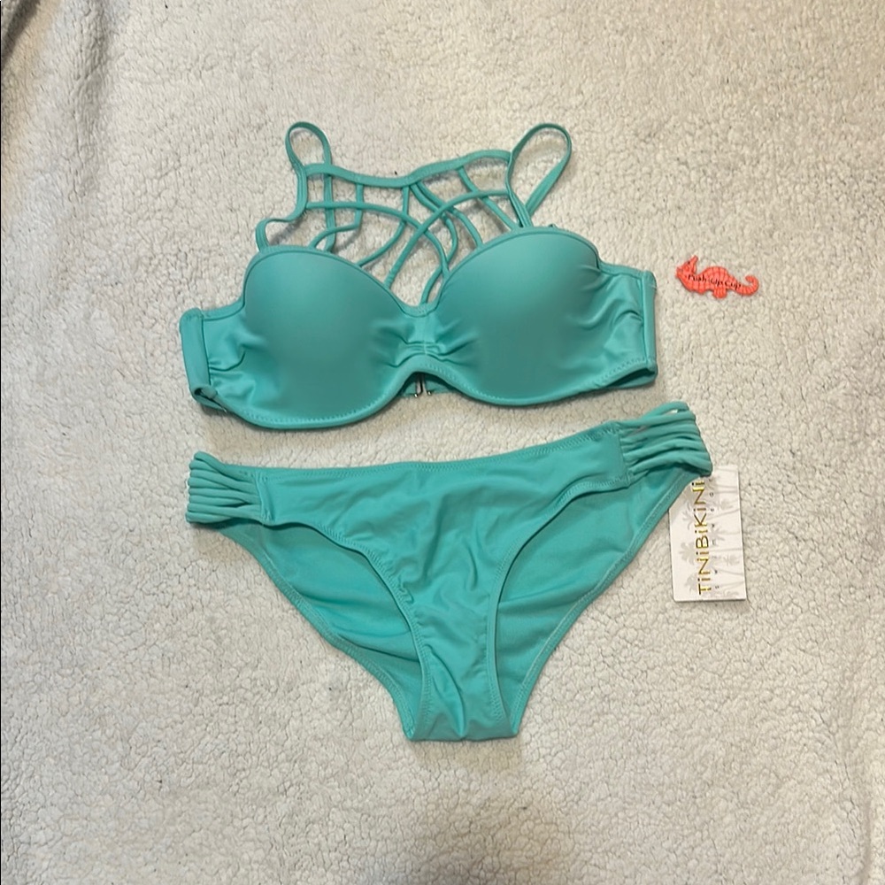 NWT Turquoise TiniBikini Blue Strappy Bikini Swim Set
